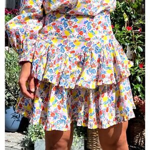 CUSTOMMADE Renna Skirt Size XS 100% Organic Cotton Floral Print Layered